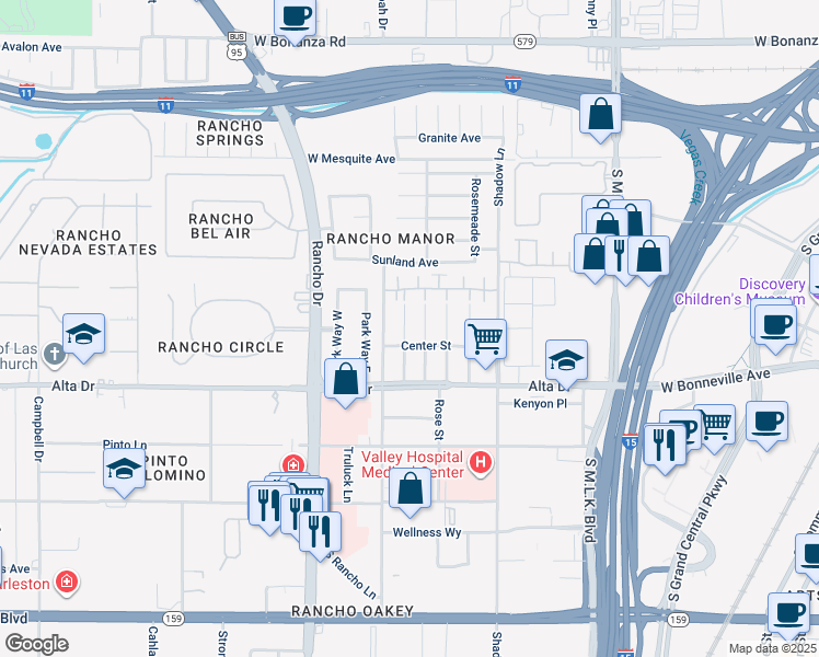 map of restaurants, bars, coffee shops, grocery stores, and more near 321 South Beaumont Street in Las Vegas
