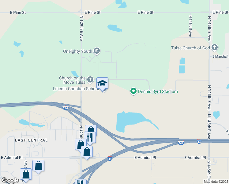 map of restaurants, bars, coffee shops, grocery stores, and more near 1003 North 129th East Avenue in Tulsa