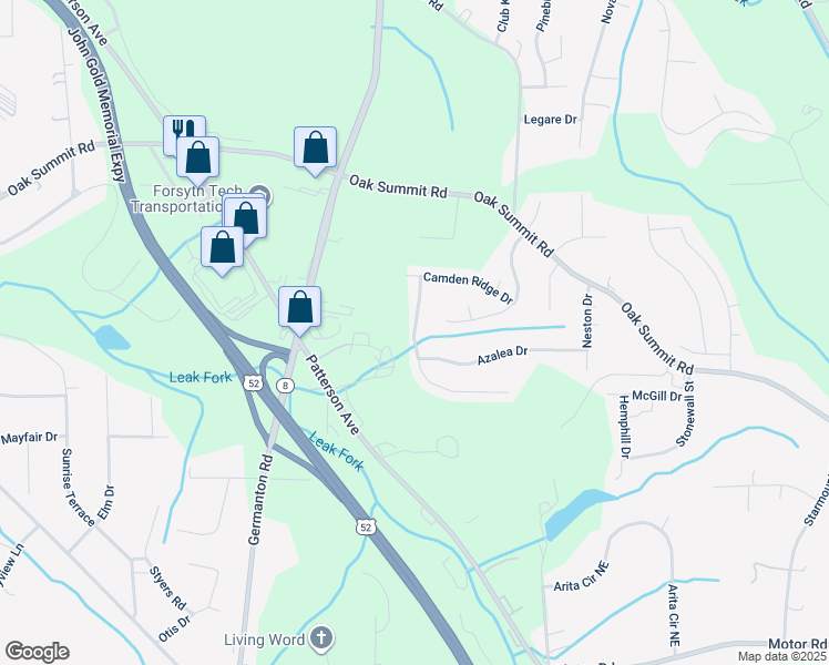 map of restaurants, bars, coffee shops, grocery stores, and more near 5406 Northridge Drive in Winston-Salem