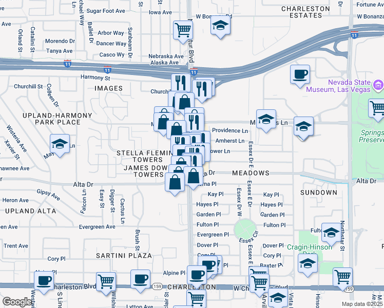 map of restaurants, bars, coffee shops, grocery stores, and more near 405 South Decatur Boulevard in Las Vegas