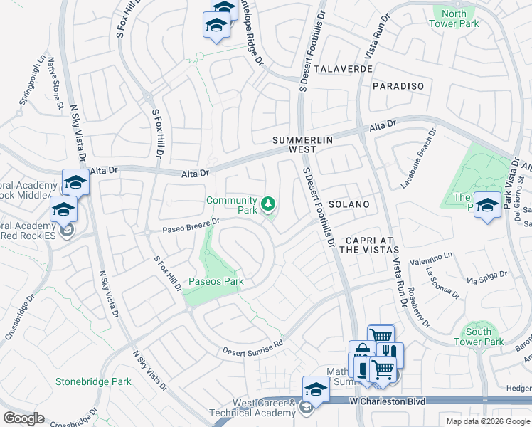 map of restaurants, bars, coffee shops, grocery stores, and more near 610 Puenta Del Rey Street in Las Vegas