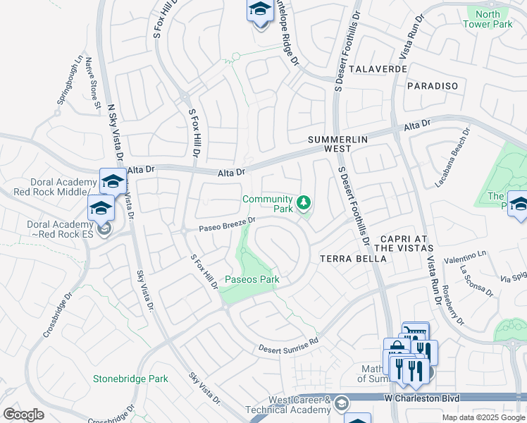 map of restaurants, bars, coffee shops, grocery stores, and more near 12057 La Palmera Avenue in Las Vegas