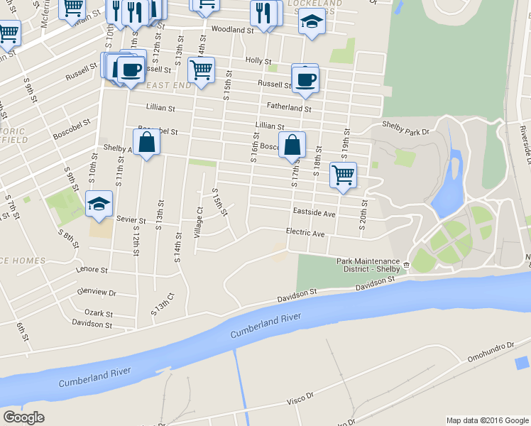 map of restaurants, bars, coffee shops, grocery stores, and more near 1612 Eastside Avenue in Nashville