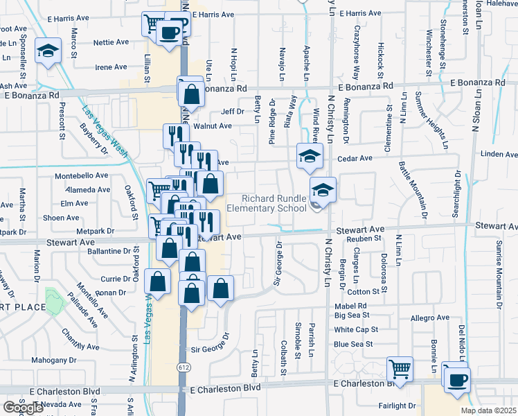 map of restaurants, bars, coffee shops, grocery stores, and more near 5302 Dawes Ct in Las Vegas
