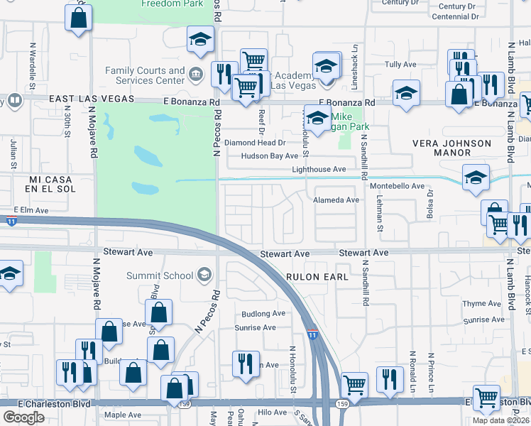 map of restaurants, bars, coffee shops, grocery stores, and more near 3700 Stewart Avenue in Las Vegas