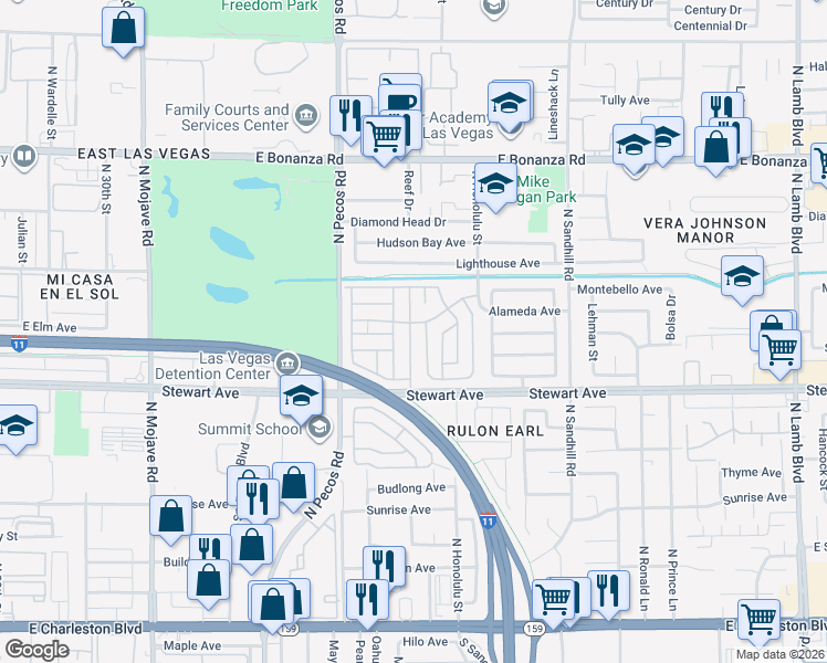 map of restaurants, bars, coffee shops, grocery stores, and more near 3700 Stewart Avenue in Las Vegas