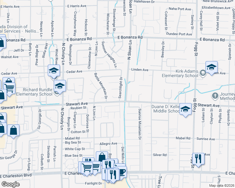 map of restaurants, bars, coffee shops, grocery stores, and more near 437 Searchlight Drive in Las Vegas