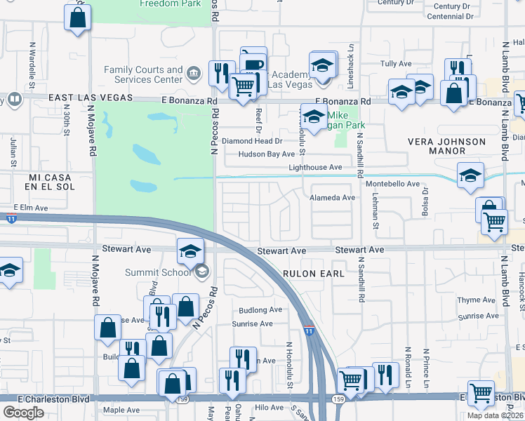 map of restaurants, bars, coffee shops, grocery stores, and more near 3700 Stewart Avenue in Las Vegas
