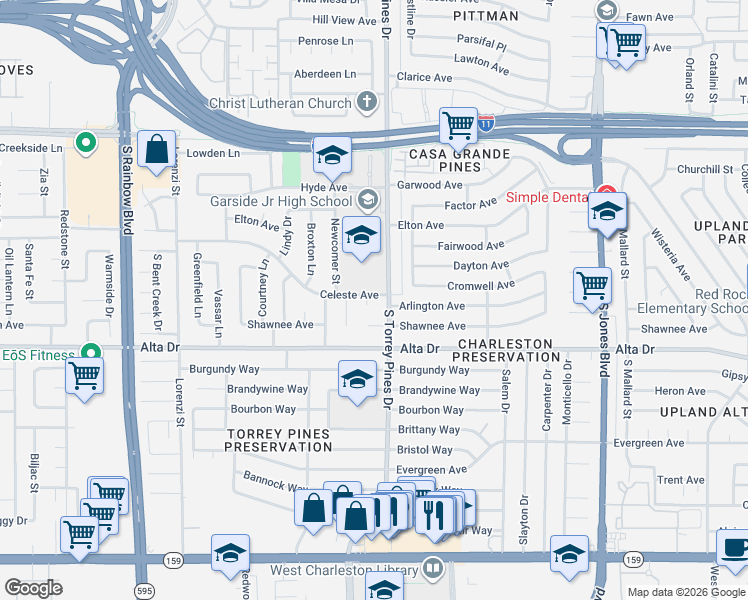 map of restaurants, bars, coffee shops, grocery stores, and more near 6344 Arlington Avenue in Las Vegas