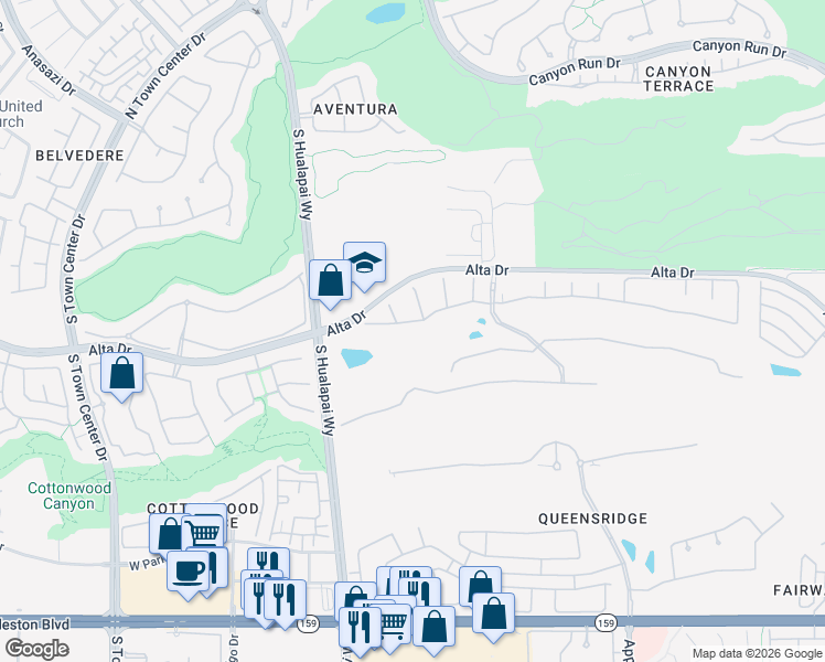 map of restaurants, bars, coffee shops, grocery stores, and more near 9801 Queen Charlotte Drive in Las Vegas