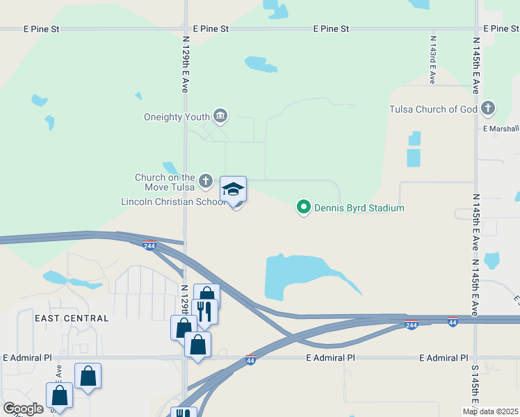 map of restaurants, bars, coffee shops, grocery stores, and more near 1003 North 129th East Avenue in Tulsa