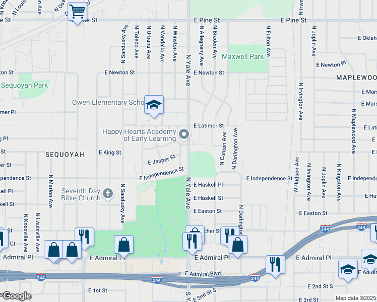 map of restaurants, bars, coffee shops, grocery stores, and more near 903 North Yale Avenue in Tulsa