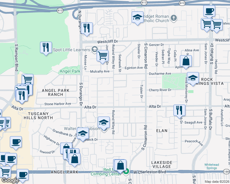 map of restaurants, bars, coffee shops, grocery stores, and more near 400 Europa Way in Las Vegas