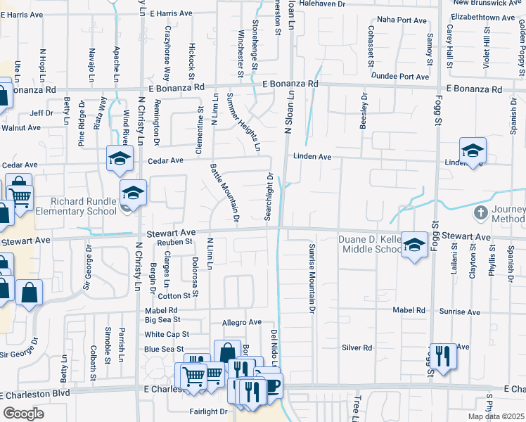 map of restaurants, bars, coffee shops, grocery stores, and more near 437 Searchlight Drive in Las Vegas