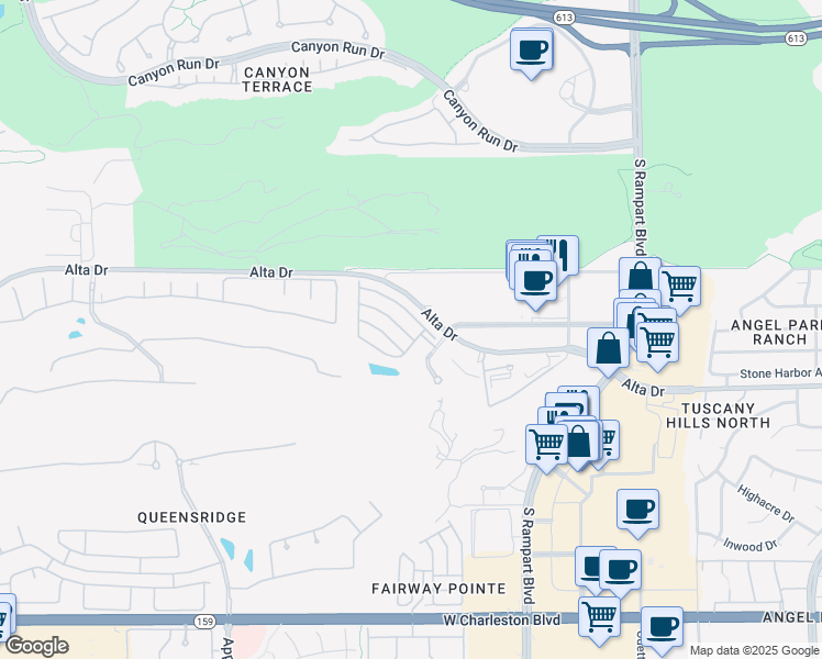 map of restaurants, bars, coffee shops, grocery stores, and more near 9152 Whitekirk Place in Las Vegas