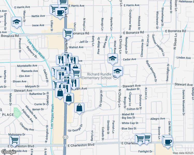 map of restaurants, bars, coffee shops, grocery stores, and more near 5332 Dawes Court in Las Vegas