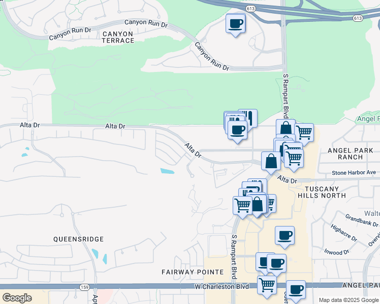 map of restaurants, bars, coffee shops, grocery stores, and more near 9136 Worsley Park Place in Las Vegas