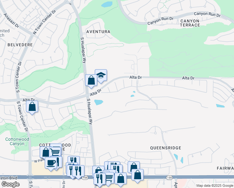 map of restaurants, bars, coffee shops, grocery stores, and more near 9801 Queen Charlotte Drive in Las Vegas