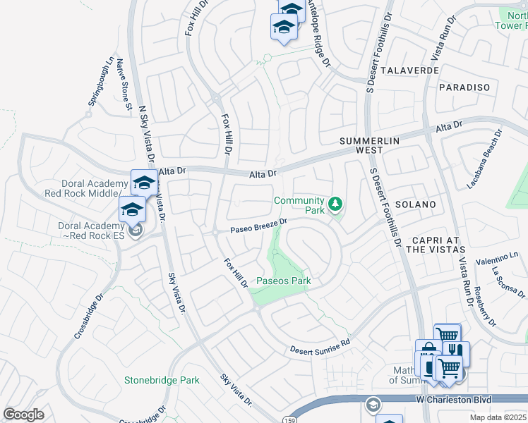 map of restaurants, bars, coffee shops, grocery stores, and more near 611 Highland Bluff Way in Las Vegas