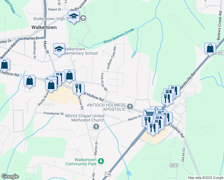 map of restaurants, bars, coffee shops, grocery stores, and more near 5237 Stone Gallery Drive in Walkertown