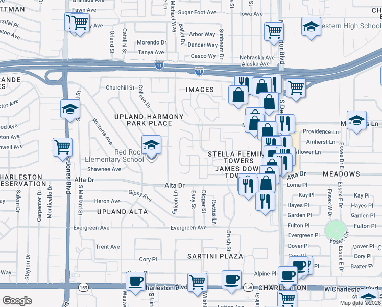 map of restaurants, bars, coffee shops, grocery stores, and more near 5300 Fieldstone in Las Vegas
