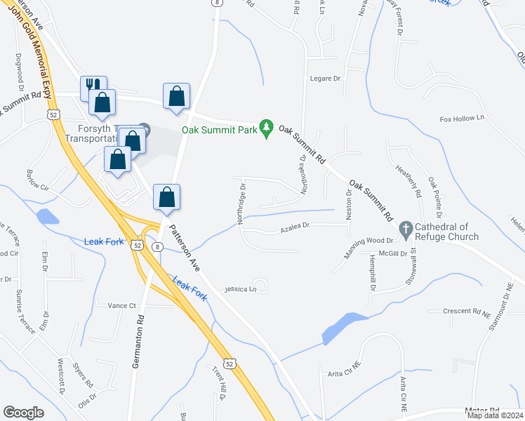 map of restaurants, bars, coffee shops, grocery stores, and more near 330 Northoaks Drive in Winston-Salem