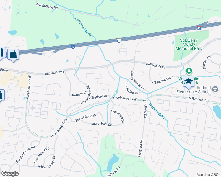 map of restaurants, bars, coffee shops, grocery stores, and more near 204 Bridge Mill Drive in Mount Juliet