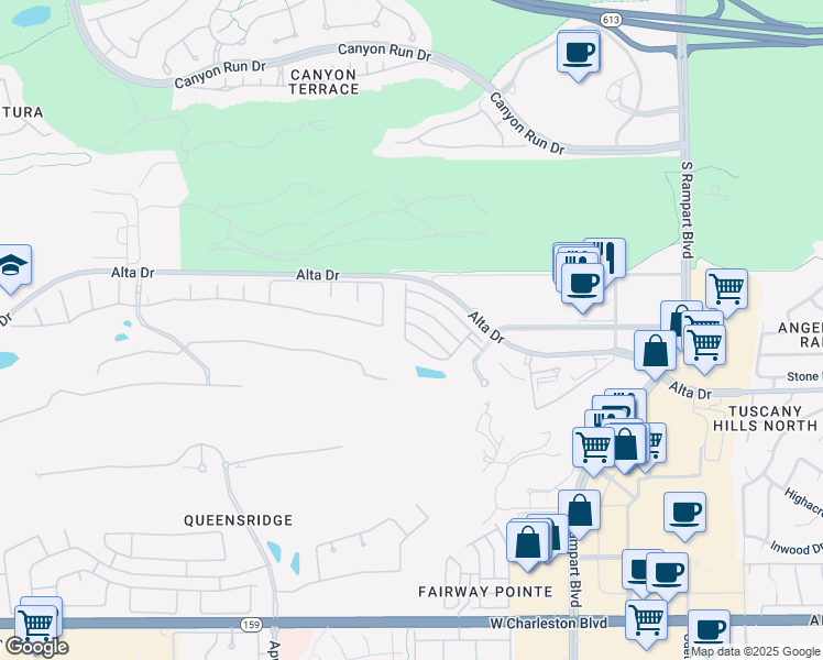 map of restaurants, bars, coffee shops, grocery stores, and more near 9225 Dalmahoy Place in Las Vegas