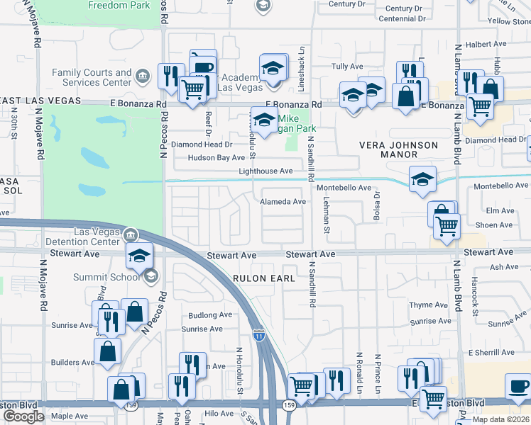 map of restaurants, bars, coffee shops, grocery stores, and more near 3904 East Gaviota Avenue in Las Vegas
