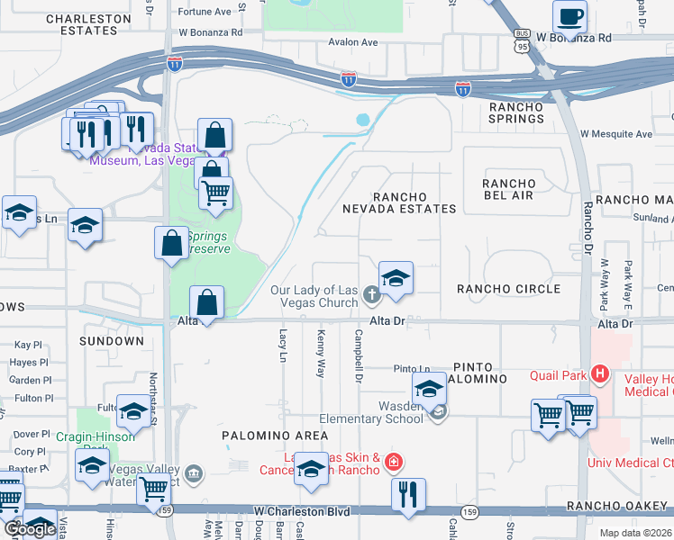 map of restaurants, bars, coffee shops, grocery stores, and more near 3201 Skipworth Drive in Las Vegas