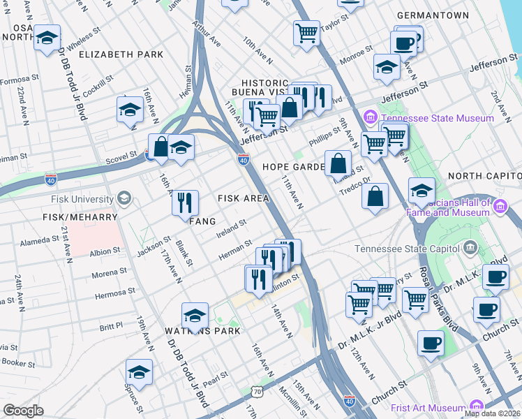 map of restaurants, bars, coffee shops, grocery stores, and more near 923 12th Avenue North in Nashville