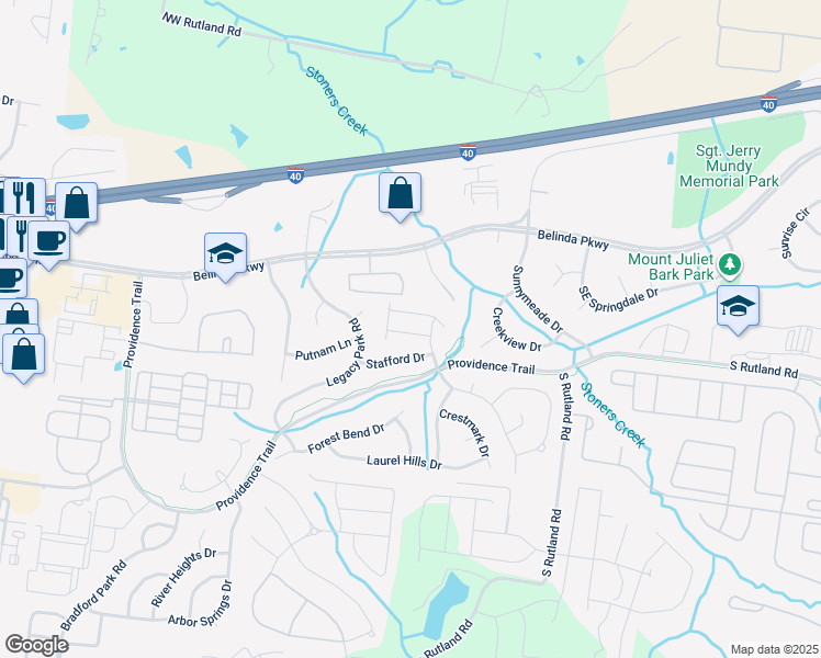 map of restaurants, bars, coffee shops, grocery stores, and more near 316 Windgrove Terrace in Mount Juliet