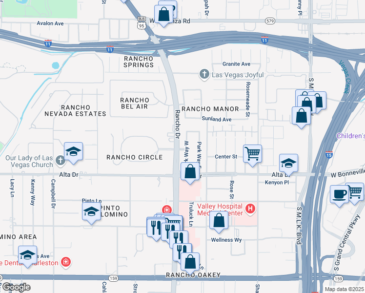 map of restaurants, bars, coffee shops, grocery stores, and more near 324 Park Way East in Las Vegas