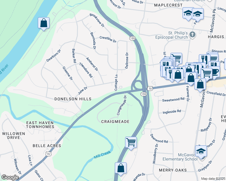 map of restaurants, bars, coffee shops, grocery stores, and more near 2212 Lebanon Pike in Nashville