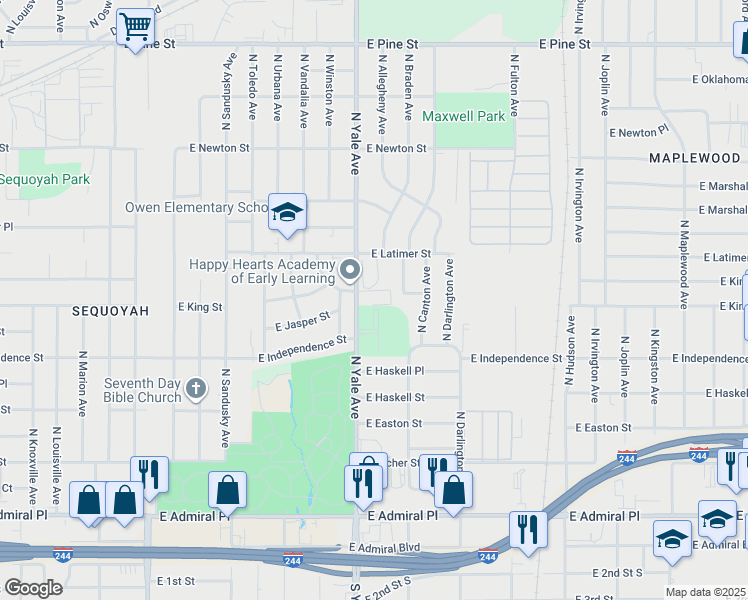 map of restaurants, bars, coffee shops, grocery stores, and more near 917 North Yale Avenue in Tulsa