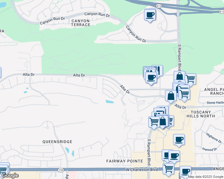 map of restaurants, bars, coffee shops, grocery stores, and more near 9173 Whitekirk Place in Las Vegas