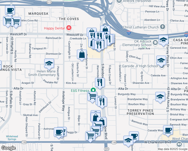 map of restaurants, bars, coffee shops, grocery stores, and more near 6816 Midpark Circle in Las Vegas