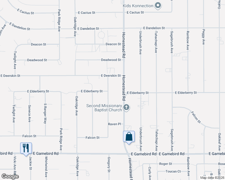 map of restaurants, bars, coffee shops, grocery stores, and more near 3520 Homestead Road in Pahrump