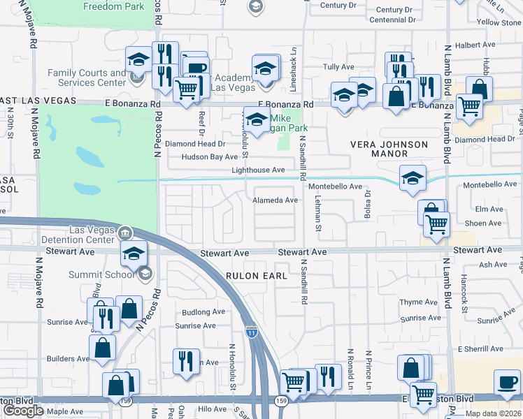 map of restaurants, bars, coffee shops, grocery stores, and more near 3904 East Gaviota Avenue in Las Vegas