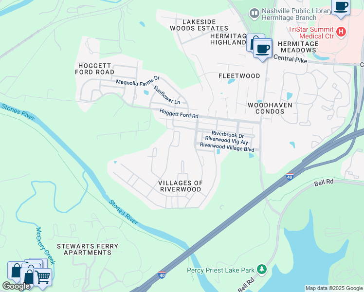 map of restaurants, bars, coffee shops, grocery stores, and more near 2914 Treloar Way in Nashville