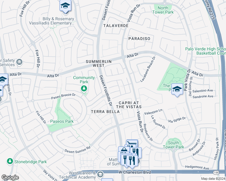 map of restaurants, bars, coffee shops, grocery stores, and more near 11756 San Rosarita Court in Las Vegas