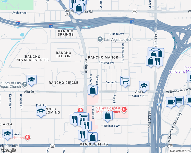 map of restaurants, bars, coffee shops, grocery stores, and more near 324 Park Way East in Las Vegas