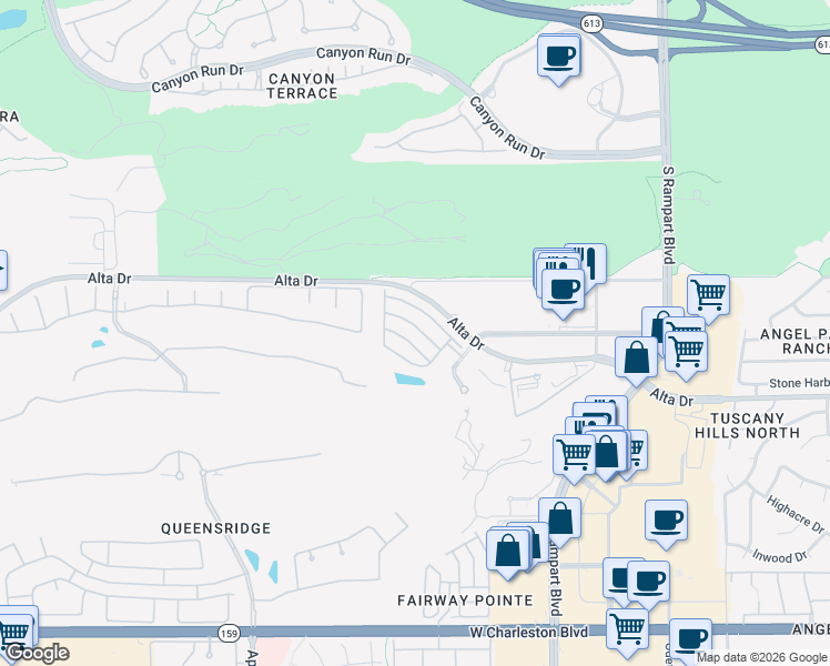 map of restaurants, bars, coffee shops, grocery stores, and more near 9217 Dalmahoy Place in Las Vegas