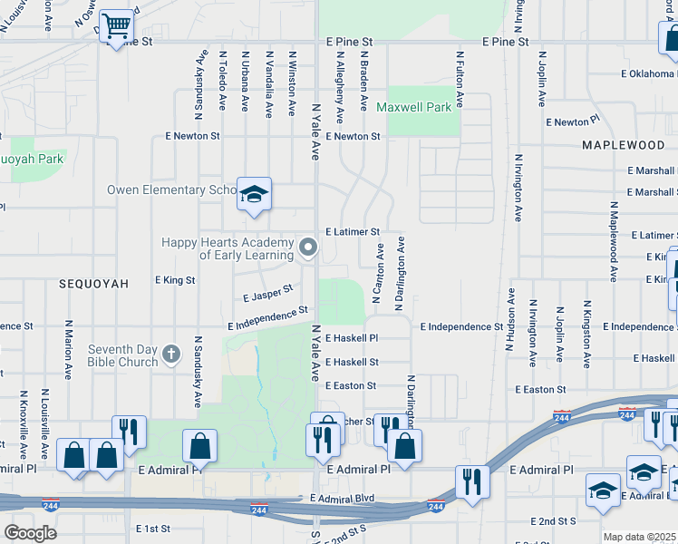 map of restaurants, bars, coffee shops, grocery stores, and more near 903 North Yale Avenue in Tulsa