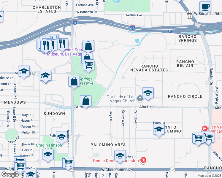 map of restaurants, bars, coffee shops, grocery stores, and more near 312 Lacy Lane in Las Vegas