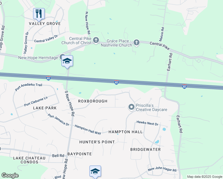 map of restaurants, bars, coffee shops, grocery stores, and more near 5200 Roxborough Drive in Nashville