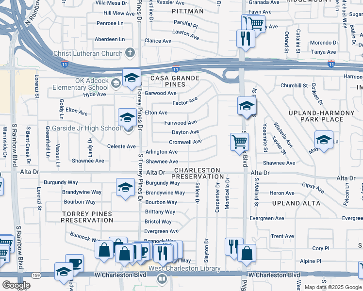 map of restaurants, bars, coffee shops, grocery stores, and more near 6229 Cromwell Avenue in Las Vegas