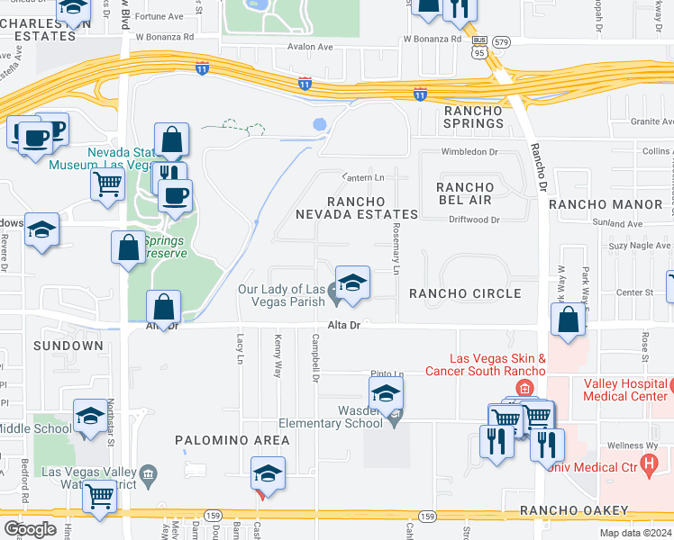 map of restaurants, bars, coffee shops, grocery stores, and more near 3008 Astoria Pines Circle in Las Vegas