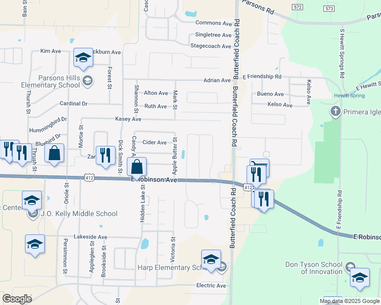 map of restaurants, bars, coffee shops, grocery stores, and more near 3018 East Robinson Avenue in Springdale