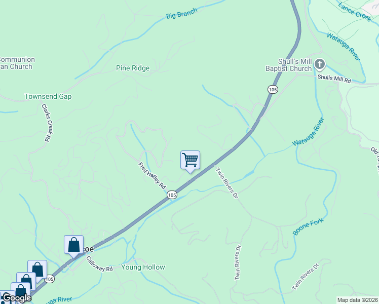 map of restaurants, bars, coffee shops, grocery stores, and more near 341 Carl Giles Road in Boone